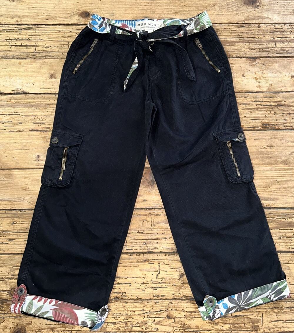 MUR MUR Women’s Size M Black Cargo Pants W/Zipper Pockets